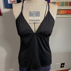 Athlete Black V-Neck Strappy Tankini Top Sz L